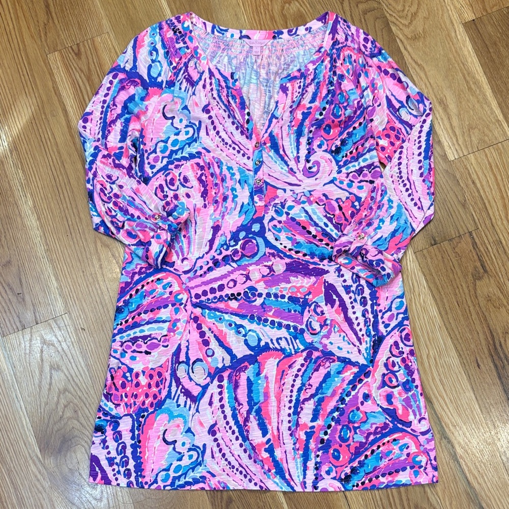 Lilly Pulitzer Pink Blue Purple Paisley-Style Shell Tunic